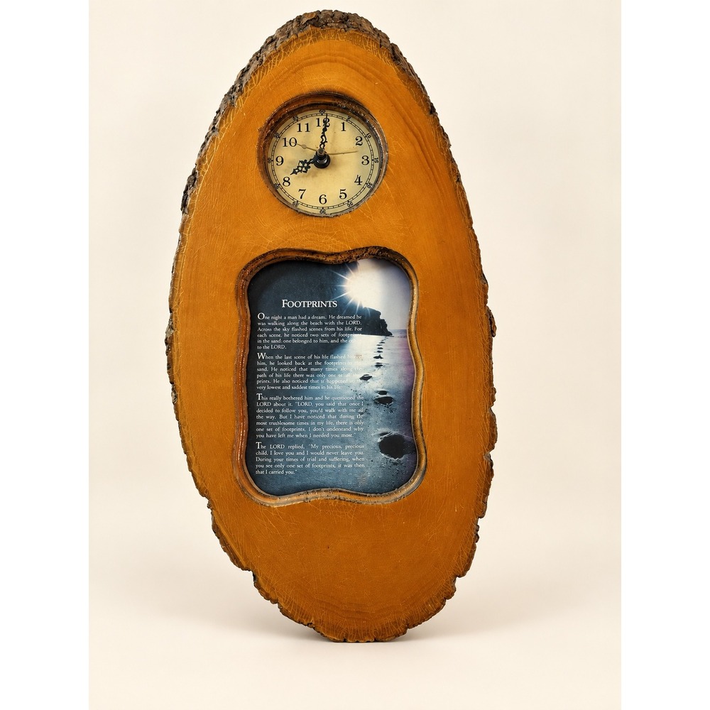 Vintage Footprints in the Sand Wood Slab Wall Clock Rustic Live Edge Decor